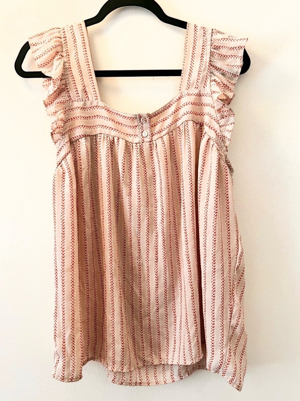 Staccato Pink and Rust Striped Ruffle-Trim Sleeveless Top